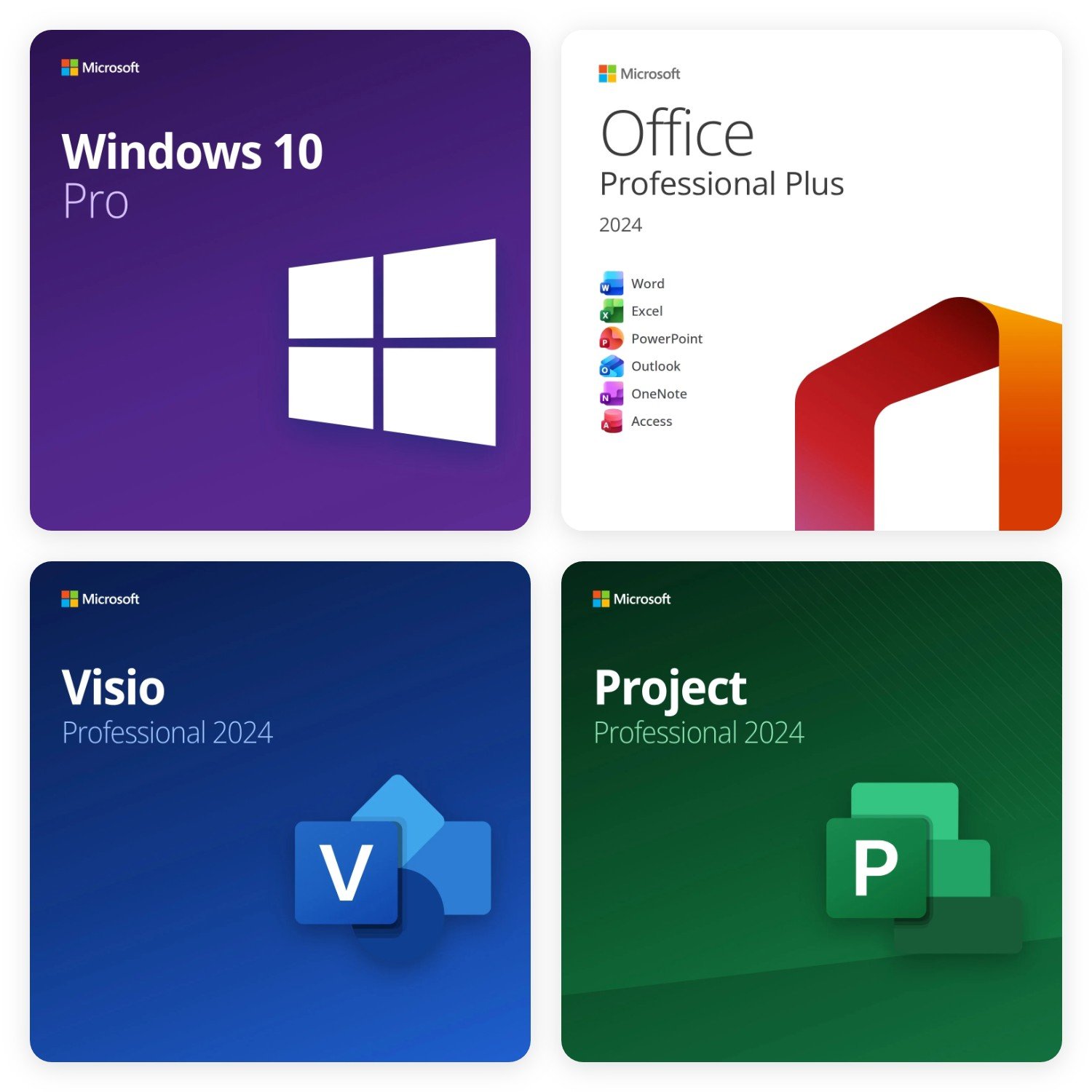 bundle-windows-10-pro-office-2024-pro-plus-visio-2024-project-2024-grid Bundle Windows 10 Pro + Office 2024 Professional Plus + Visio 2024 Professional + Project 2024 Professional – Lebenslange Lizenzen | Digitale Product Keys – Bild 1