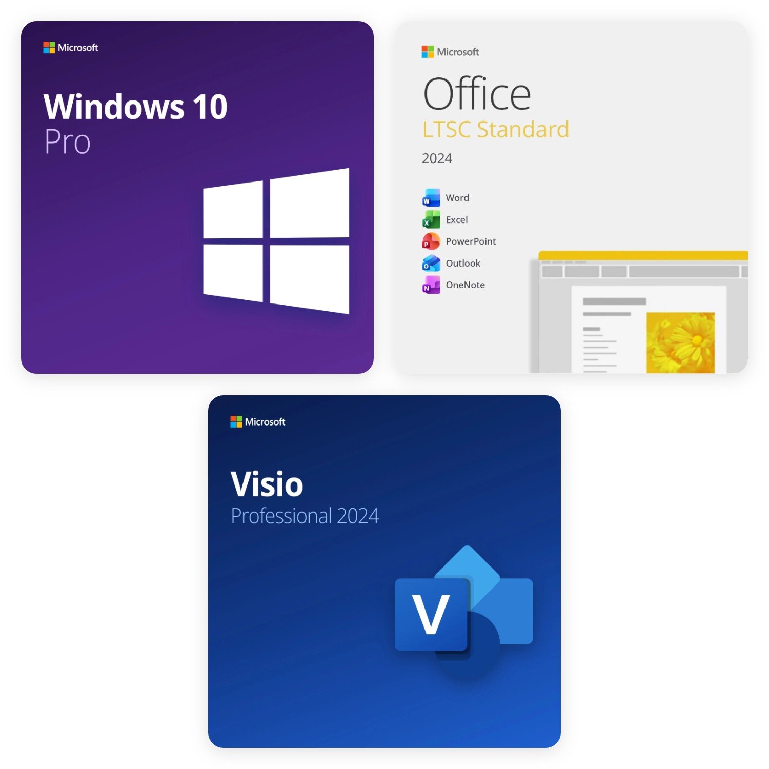 bundle-windows-10-pro-office-2024-standard-visio-2024-grid Bundle Windows 10 Pro + Office 2024 Standard + Visio 2024 Professional – Lebenslange Lizenzen | Digitale Product Keys – Bild 1